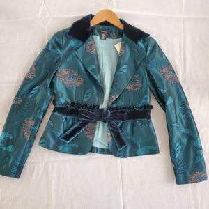 NWT! ARDEN B Teal Blue Embroidered Smoking Jacket sz Large